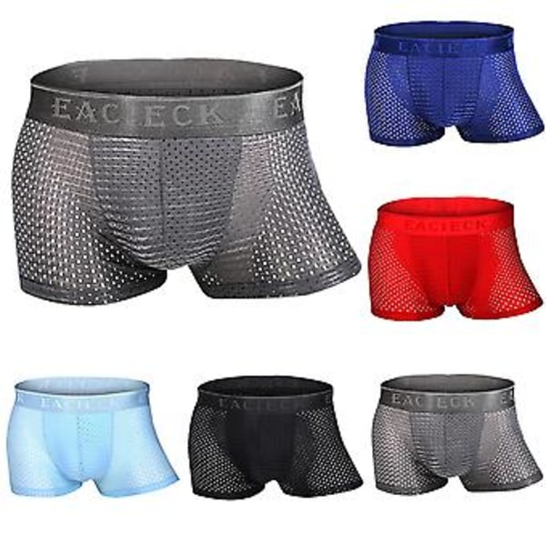 Fianao Ultra Tunna Solid Färgade Andningsbara Mesh U-Konvexa Boxershorts Herrunderkläder (XXXL Mörkblå)