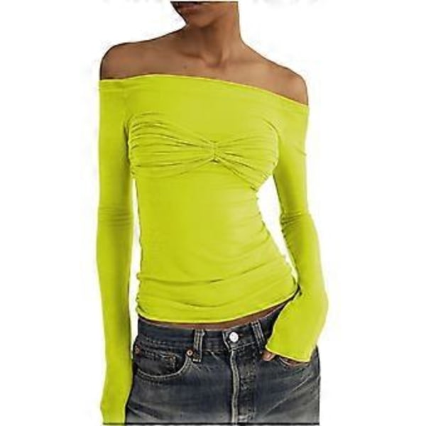 Kvinners Langærmet Skjorte Basic Crop Top Mote 2024 Base Layer Stretchy Slim Fitted Y2K Topper Mesh Sheer T-skjorte (Grønn, S)