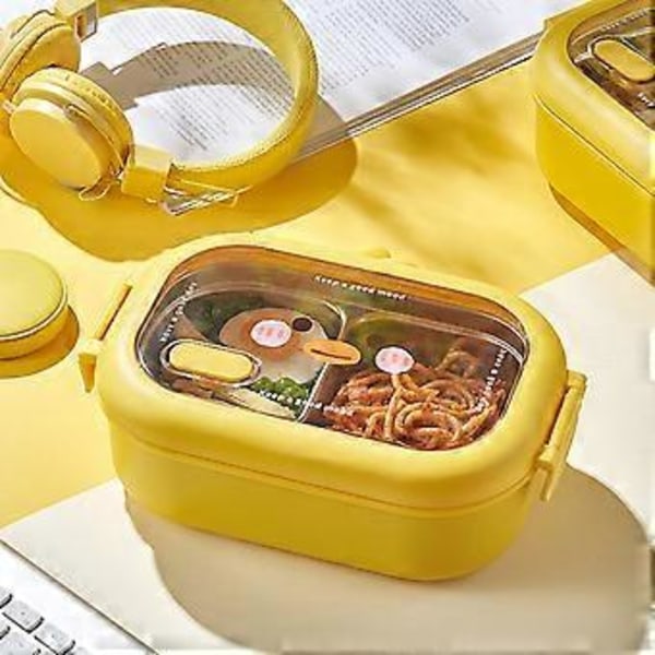 950ml Matlåda Rutdesign Läcksäker Mikrovågssäker Värmebevarande Liten Gul Anka Rostfritt Stål Isolerad Bento Box Skolmaterial