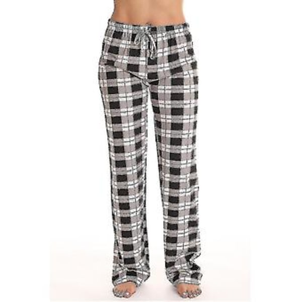Dam Pyjamasbyxor med Fickor, Dam Mjuka Flanellrutiga Pyjamasbyxor (M svart)