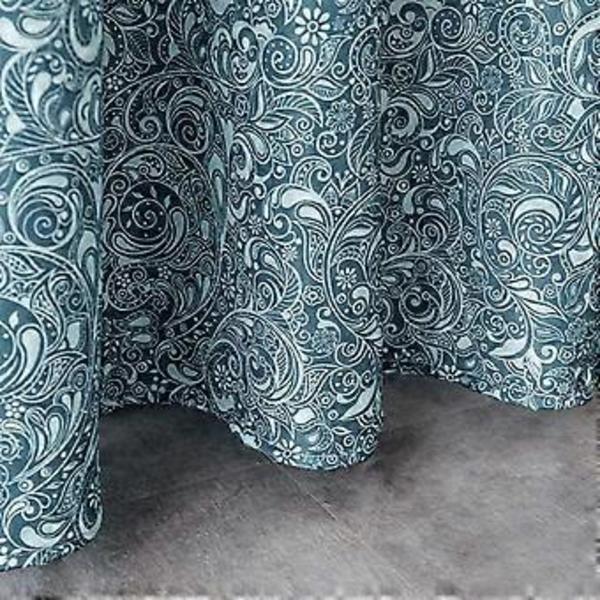 Duschdraperi Färggradient Ljusgul Vit till Blågrå Växter Badrum Textil Blommor Gardin 180 x 200 cm (B