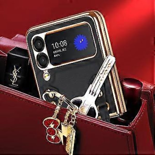 Elegant Ribbon Fodral Kompatibelt med Samsung Galaxy Z Flip 3, Slim Pu Läder Stötsäkert Skal med Handgrepp