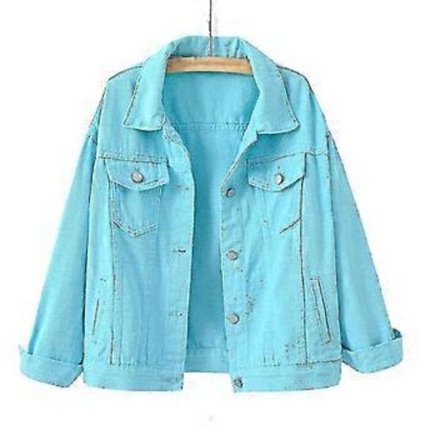 Damjacka i denim, långärmad, varm, enfärgad, vår/höst, XXL, himmelsblå