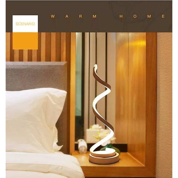 LED Spiral Bedside Lamp 12W Warm White Eye Protection Brightness,