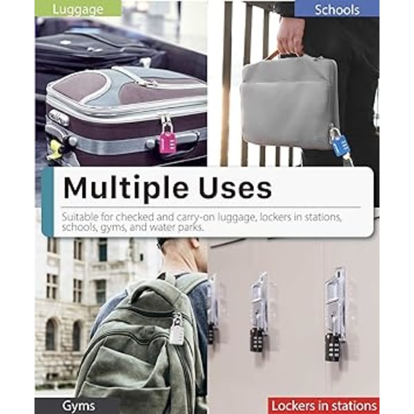Godkända bagagelås, (4-pack) Öppen varningsindikator 3-siffrig Com