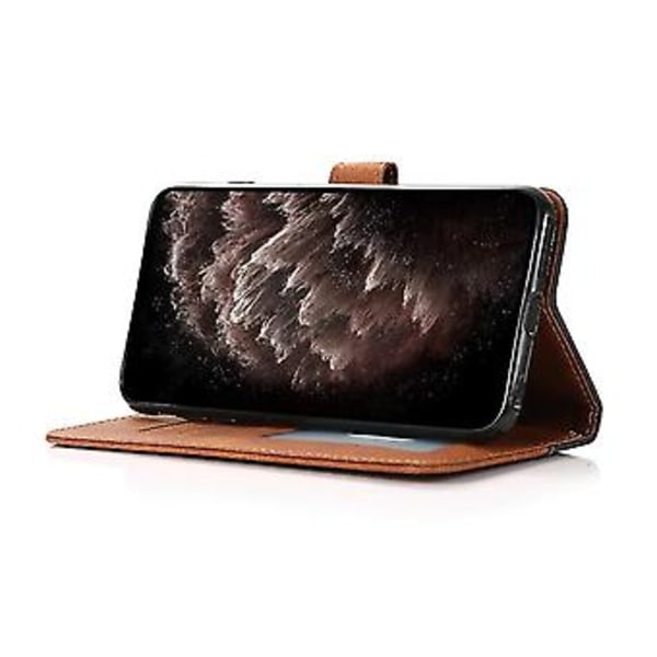 Til Samsung Galaxy A02 / M02 To-farvet Syet Læder Telefonetui (Sort Brun)