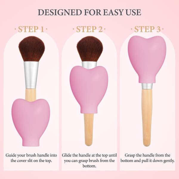 3-pack Makeupborste Skydd, Hjärtformade Återanvändbara Silikon Makeup