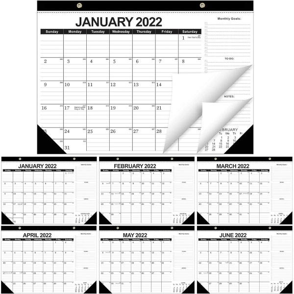 2022 Kalender Engelsk Version Klassisk Svart Väggkalender 18 Månader