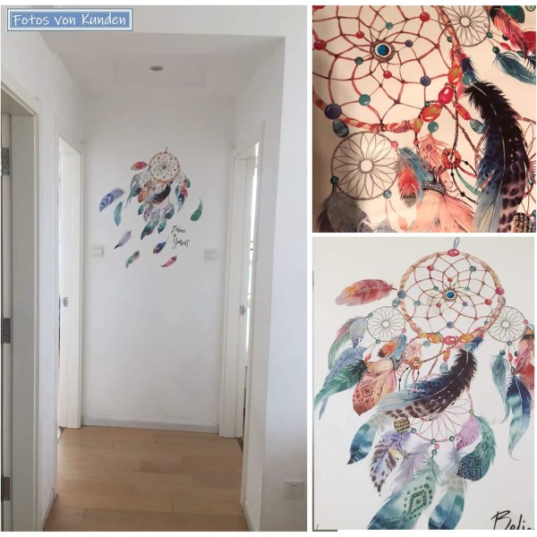 Akvarell barneroms klistremerke DREAMCATCHER i fjær (80x