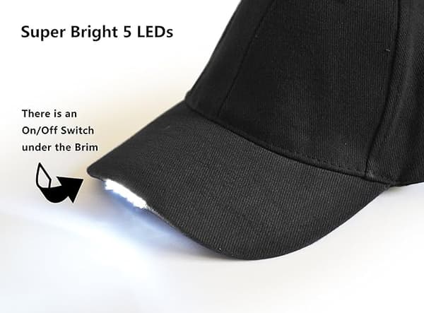 Svart håndfri LED Baseball Cap Light Glow Bright Dame Menn Spo