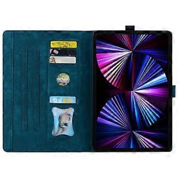 Läderfodral för Honor Pad X8a med kattmotiv (Blå)
