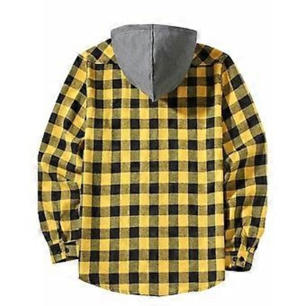 Flanellskjorte med hette for menn, avslappet rutete skjorte, langermet stilig hettegenser (XL Gul)