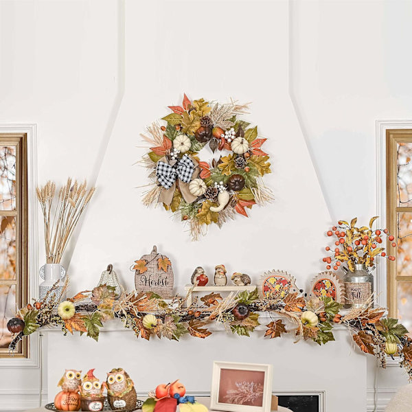 18\"/45cm Efterårsdørkrans, Kunstig Efterårs Thanksgiving Doo