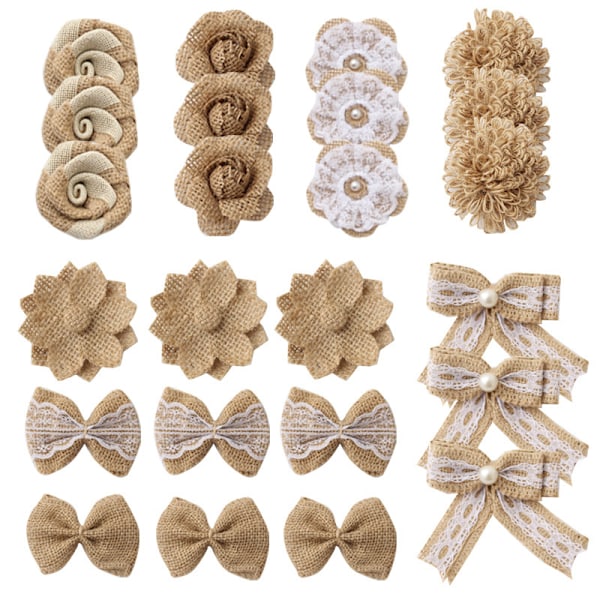 30 stk. Burlap Blomster - Burlap Blomst - Burlap Sløjfebånd DIY