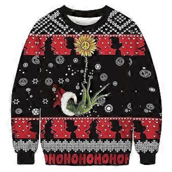 Julegenser for kvinner, menn og par med Grinch-trykk, rund hals, stygg genser, langermet grønn monstergenser (3XL C)