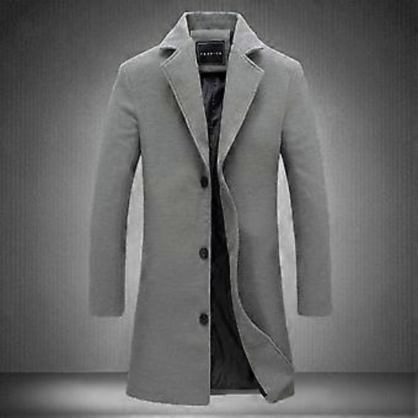 Yllerock Formell Kostymkrage Långärmad Mellanlång Herrjacka Enfärgad Enkelknäppt Kontor Business Ytterkläder (XL khaki)
