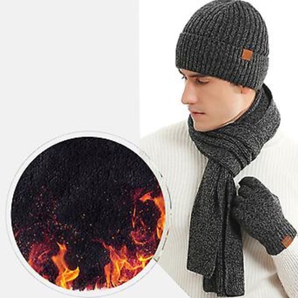 Vinterlue Hatt Varmere Langt Skjerf for Menn og Hansker for Berøringsskjerm Menn (Zhang Cyan)