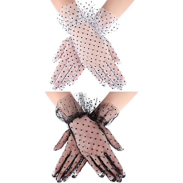 2 Par Polka Dot Spetsarmband för Kvinnor Eleganta Korta Spetsarmband