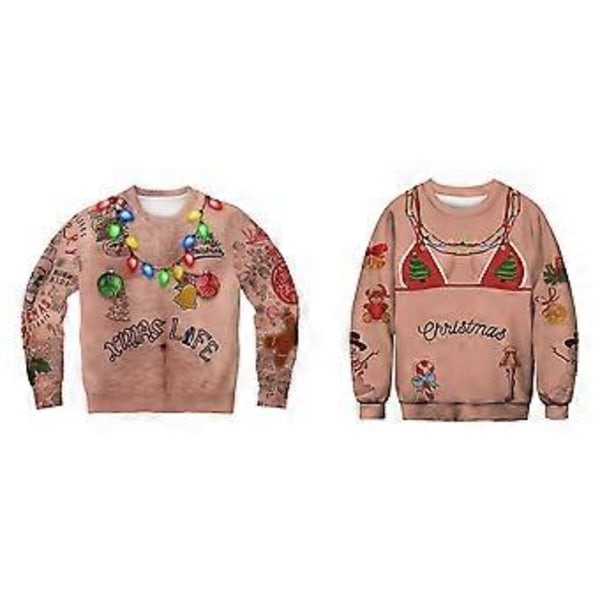 Morsom og stygg julegenser Sweatshirt Hettegenser Genser Pullover Party Topper Ny (XL Aprikos)