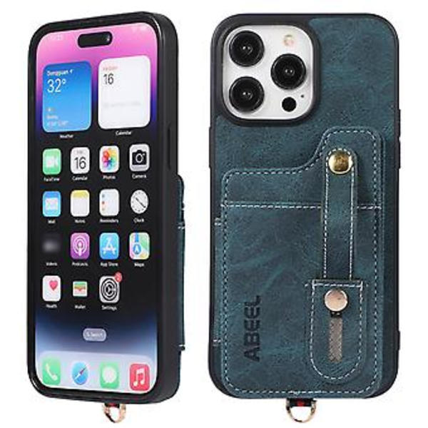 ABE Litchi Textur Kortplånboksfodral i PU-läder för iPhone 15 Plus (Blå)