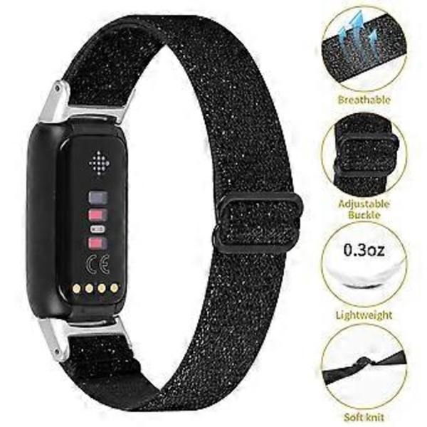 Elastisk Nylon Urrem Solo Loop Justerbar Udskiftningsrem Kompatibel Med Fitbit Luxe (Sort)