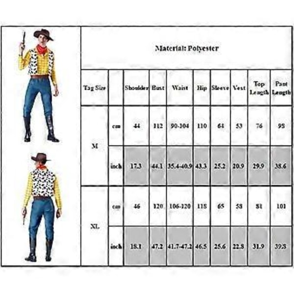 Toy Story Woody Voksen Menn Halloween Fancy Dress Cosplay Party Kostyme Klær Dress (M)