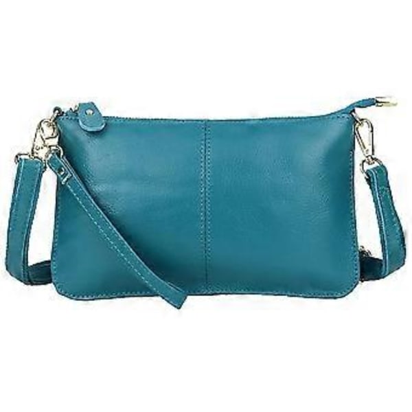 Äkta Läder Dam Crossbody Väska, Trendig och Mångsidig Enkel Axelväska (Ljusblå)