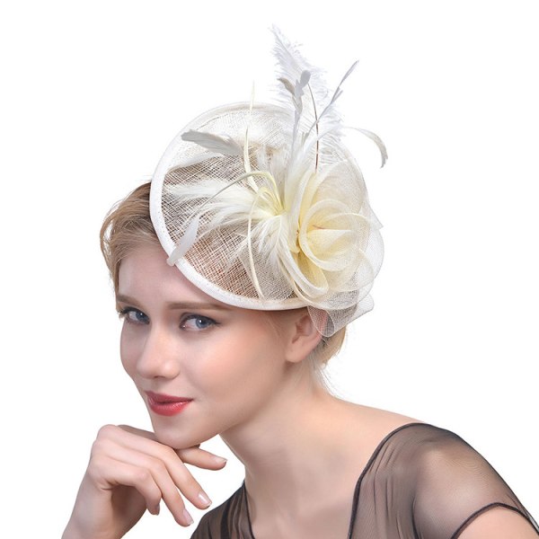 Elegant Dame Fascinator Hat Blomst Fjeder Mesh Net Slør Br