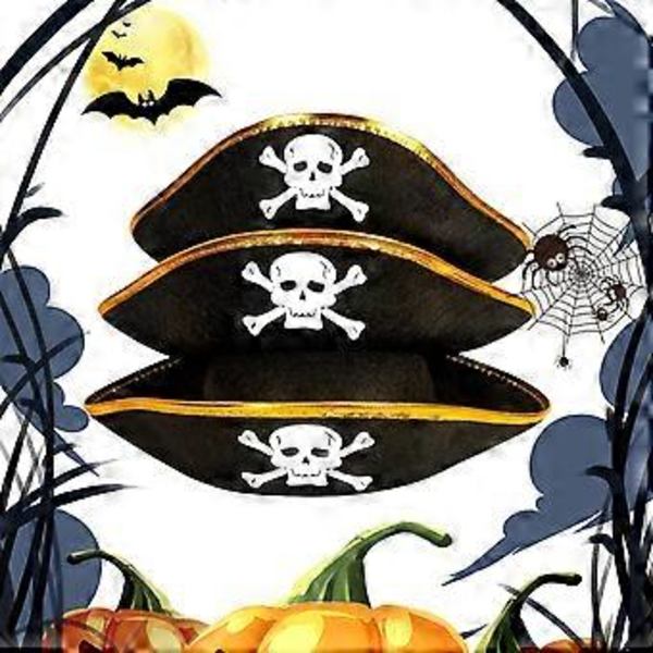 Kolmikolkkahattu, esitykset, kapteenin hattu, Halloween-roolileikkihattu, päähine, merirosvoasu, silmälaput (musta merirosvohattu)