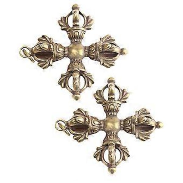 2 stk. Messing Buddhistisk Støvstempel Nøglering Vedhæng Vintage Messing Nøgleringe Taske Charm
