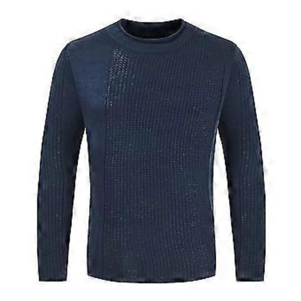 hmwy-herre langærmet afslappet pullover jumper strikket sweater strik tøj skjorte top (L Navy Blue)