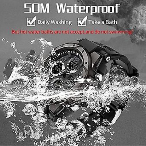 Militärklockor för män Vattentäta Sport Taktiska Digitala Armbandsur för Män (Svart)
