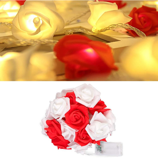 Rosformade ljusslingor 40 LED batteridrivna rosblomma varmvit