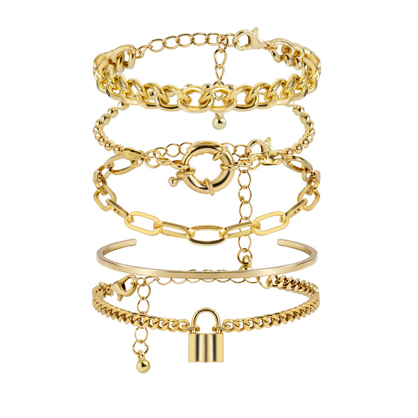 5 st guldkedjelänk armband för kvinnor, 14K guldpläterat delikat A*
