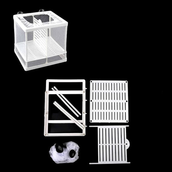 2 st. lekbox (16,5 x 14,5 x 15 cm), isoleringsnät för akvarier, akvariefiskyngelkläckare, Sui