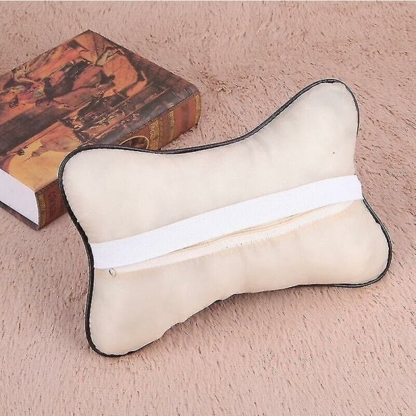(beige) 2-pack nackkudde för bil, bekvämt PU-läder, mjukt stöd