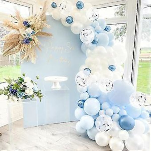 Blå Ballonbue Kit, Metallic Blå Hvid og Sølv Konfetti Latex Balloner til Babyshower Fødselsdag Bryllup Graduation Jubilæum Frozen W