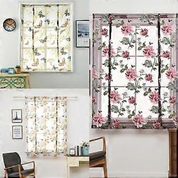 Pioni Kukka Violetti Roomalainen Verho Keittiön Ikkunaverhot 60 (80 x 120 cm)