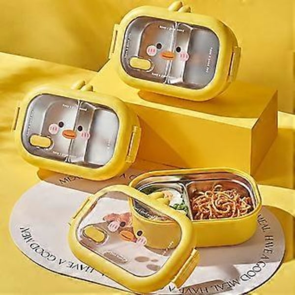 950ml Matlåda Rutdesign Läcksäker Mikrovågssäker Värmebevarande Liten Gul Anka Rostfritt Stål Isolerad Bento Box Skolmaterial