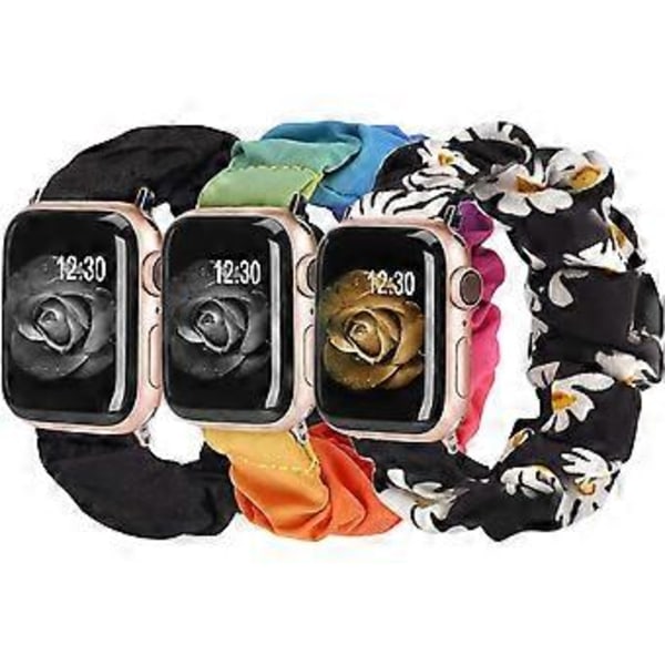 3 Pakker Kompatibel med Apple Watch Armbånd 42mm Klut Myk Mønster Trykt Stoff Armbånd Armbånd Kvinner IWatch Elastisk Scrunchy Bånd 44mm 45mm Seri