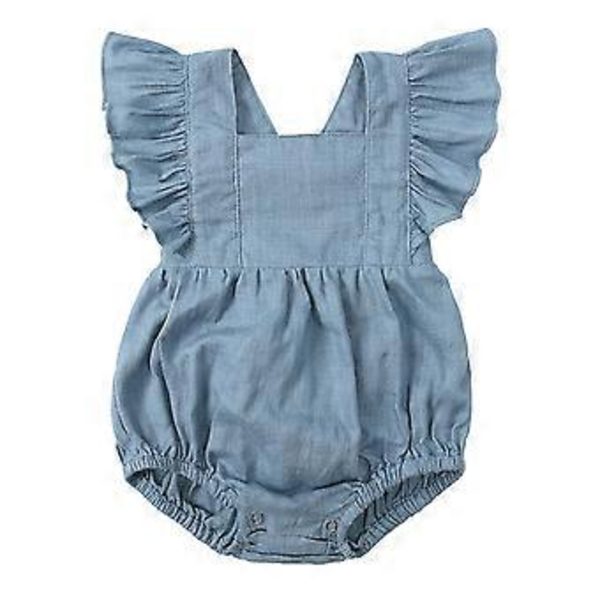 Babykläder Flicka Baby Romper Volang Ärmlös Jumpsuit Heldräkt Enfärgad Bodysuit Sommar Babykläder Flicka Blå 80(80 Blå)