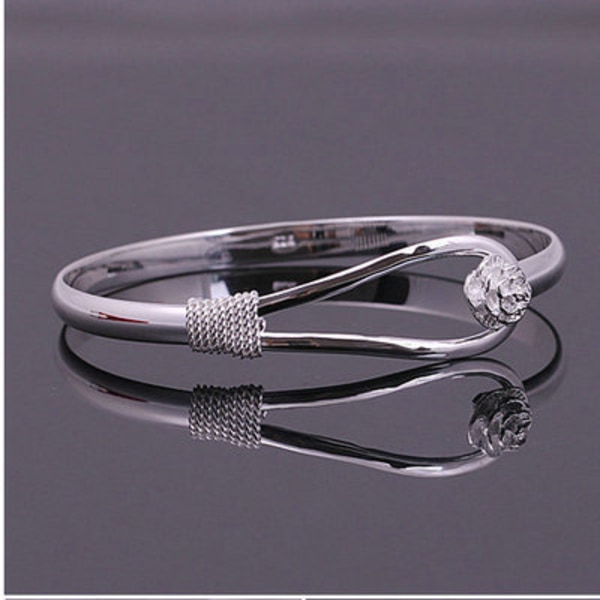 Elegant Clip-On Button Dam Silver Armband Blommig Design Silve