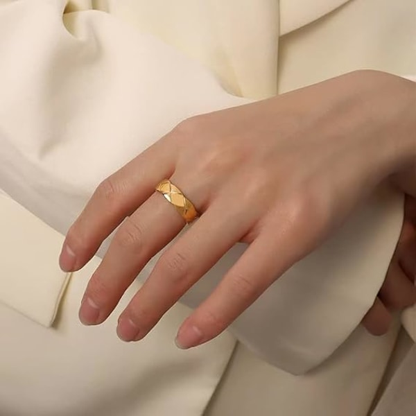 Krossrutig ring i 18k guld för kvinnor och män, bred guldring