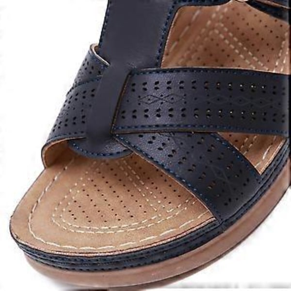 Dame Sandaler med Tyk Sål og Syninger Stor Størrelse Sommer Kile Slippers (EU 40 Mørkeblå)