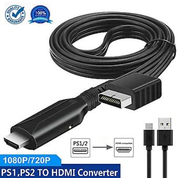 För Sony PS1 PS2 till HDMI Adapterkabel Spelkonsol Ljud Video Konverteringskabel ( )