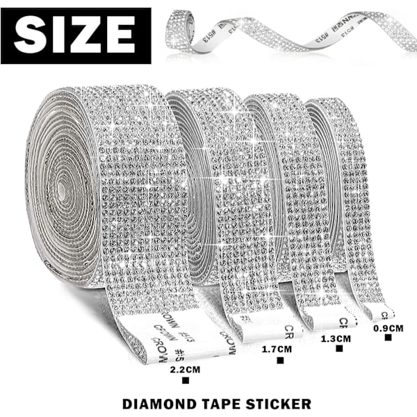 4 Rhinestone-tape-klistremerker, krystall Rhinestone-diamant-tape, crys