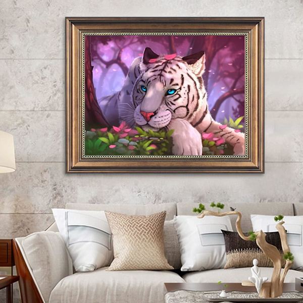 5D Diamantmålningssatser, DIY Tiger Diamantkonstsatser, 30 x 40 cm