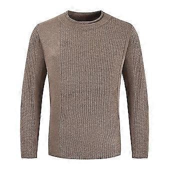 hmwy-herr långärmad ledig tröja pullover stickad sweater stickat skjorta topp (3XL Camel)