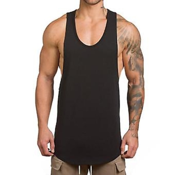O-ringad Andningsbar Fitnessväst i Hel Färg Ärmlös Pullover Tunika Topp Streetwear (M Svart)
