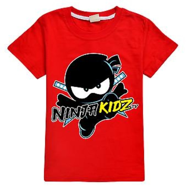 Kids Ninja Kidz Tv Cartoon Print T-shirt Casual Summer Short Sleeve Tops Boys Girls Gift For 5-12y9-10Years Red